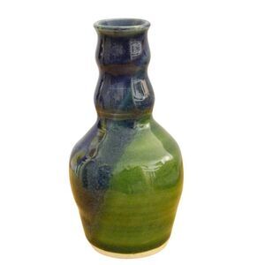Ceramic Art Vase crafted & signed by Artisan Margaret W. Hughes Blue Green Glaze